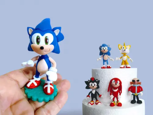Aplique 3D Ouriço azul e amigos em biscuit