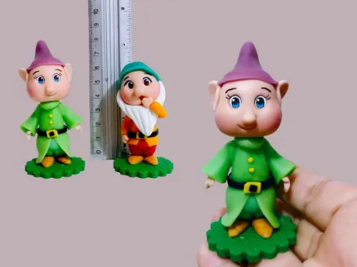 Kit  com 7 Anões Branca de Neve Aplique de Biscuit