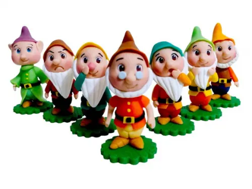 Kit  com 7 Anões Branca de Neve Aplique de Biscuit