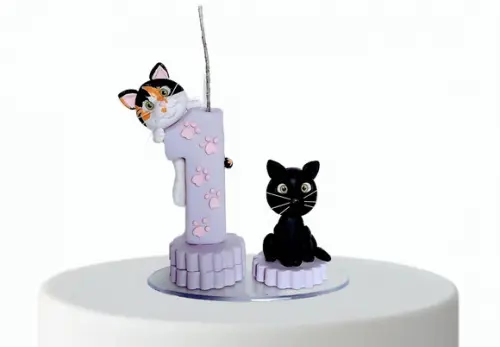 Vela de aniversário com 2 Gatinhos em Biscuit