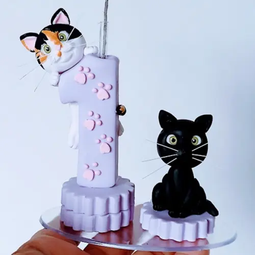 Vela de aniversário com 2 Gatinhos em Biscuit