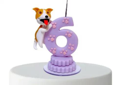 Vela de aniversário com Cachorrinho em biscuit