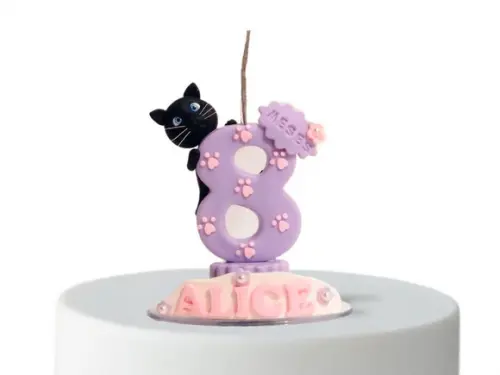 Vela Mesversário Personalizada Gatinho em Biscuit