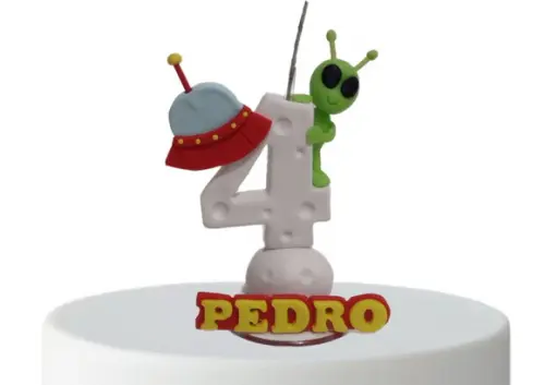 Vela Personalizada Alien em Biscuit com Nome do Aniversariante