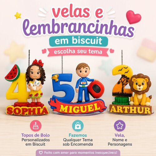 Topo de Bolo Personalizado em Biscuit Escolha seu Tema