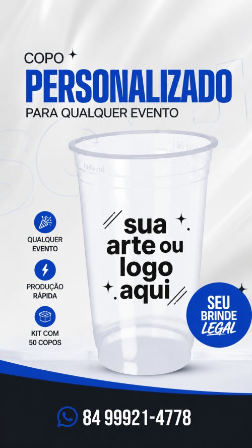 Kit c/50 Copos Descartavel Personalizado com sua arte,logo ou desenho