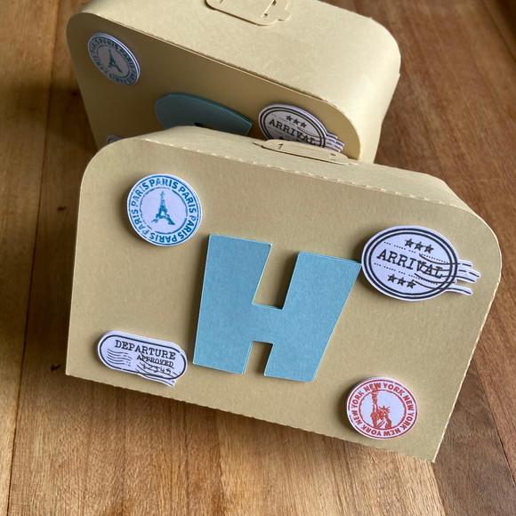 Caixa Lembrancinha Maleta Personalizada no Tema Viagem.