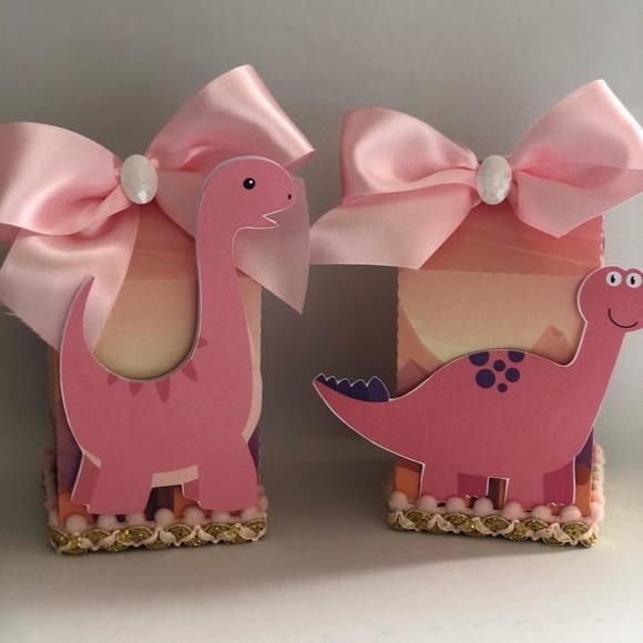Caixa Milk Personalizada no tema Dinossauros Rosa
