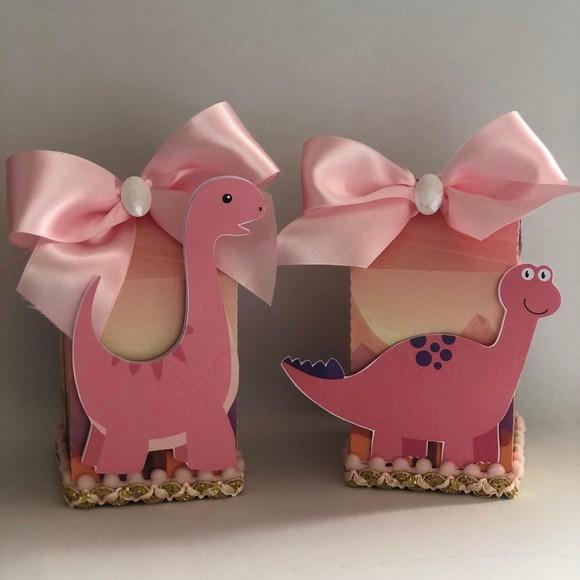 Caixa Milk Personalizada no tema Dinossauros Rosa