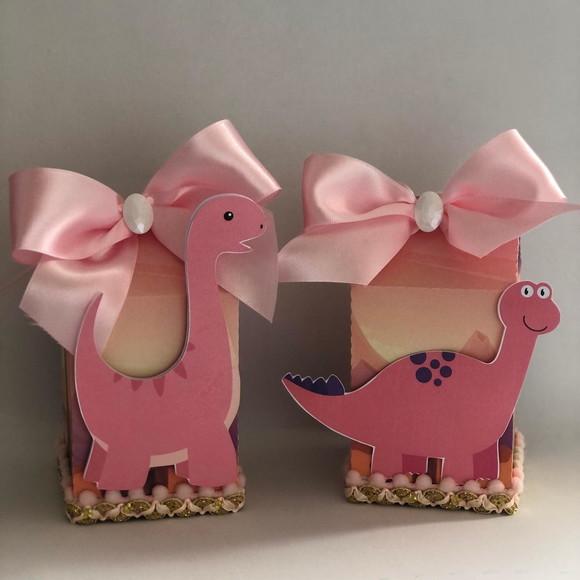 Caixa Milk Personalizada no tema Dinossauros Rosa