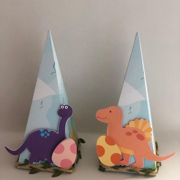 Caixas Cone Personalizada no tema Dinossauro Rosa!