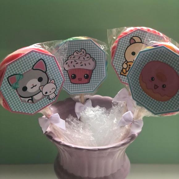 Kit 10 Adesivos para Pirulitos Personalizado no tema Kawai