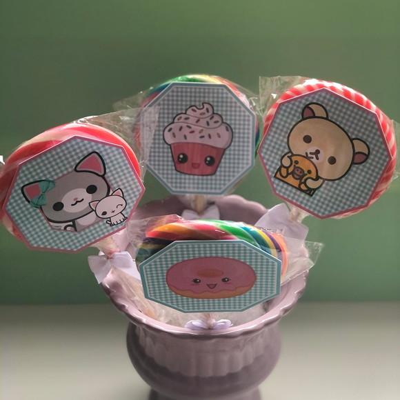 Kit 10 Adesivos para Pirulitos Personalizado no tema Kawai