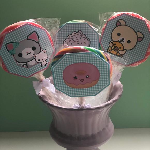 Kit 10 Adesivos para Pirulitos Personalizado no tema Kawai