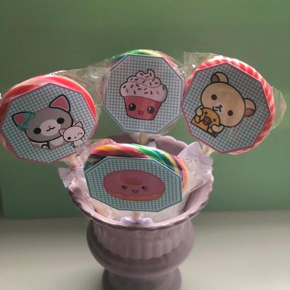 Kit 10 Adesivos para Pirulitos Personalizado no tema Kawai
