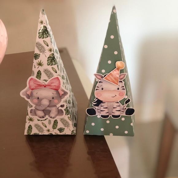 Kit 5 Caixas Cone Personalizada no tema Safari