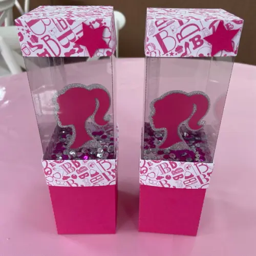 Caixa Dupla Shaker com Acetato Personalizada no Tema Barbie!