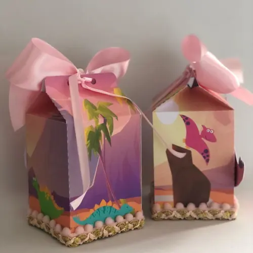 Caixa Milk Personalizada no tema Dinossauros Rosa