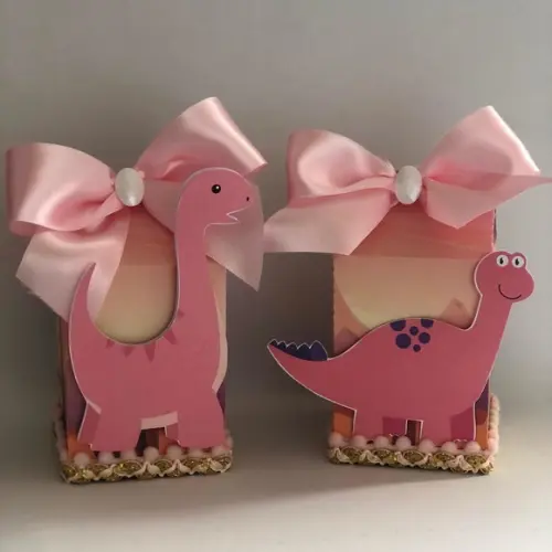 Caixa Milk Personalizada no tema Dinossauros Rosa