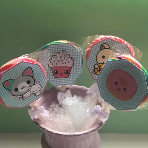 Kit 10 Adesivos para Pirulitos Personalizado no tema Kawai
