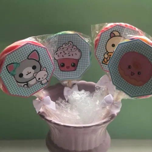 Kit 10 Adesivos para Pirulitos Personalizado no tema Kawai