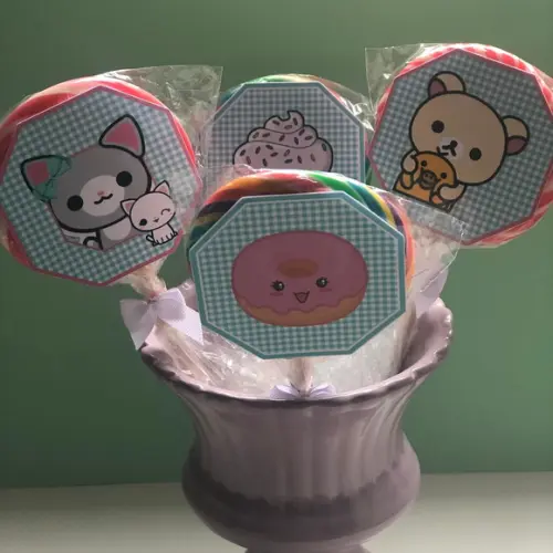 Kit 10 Adesivos para Pirulitos Personalizado no tema Kawai
