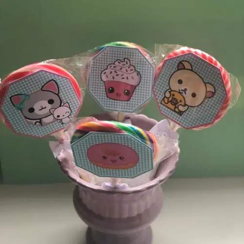 Kit 10 Adesivos para Pirulitos Personalizado no tema Kawai
