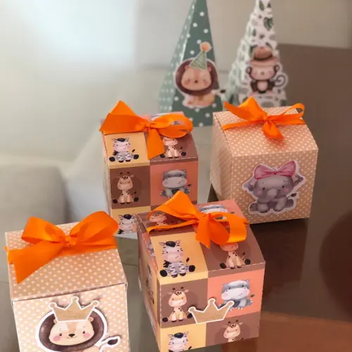Kit 5 Caixas Cone Personalizada no tema Safari