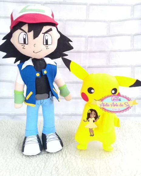 Ash e picachu em feltro