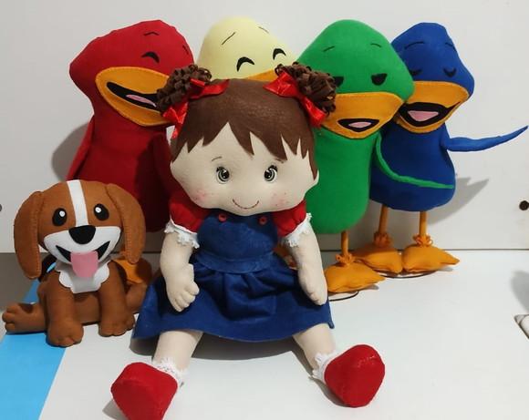 Bonecos Versão Menina - Bento, Totó e Patinhos em Feltro