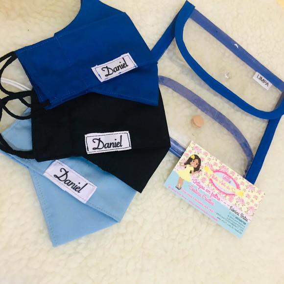 Kit 3 máscaras personalizadas + porta máscara limpa e suja