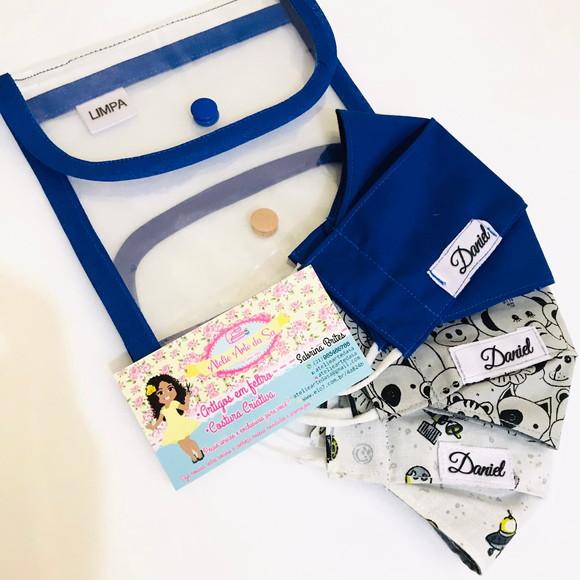 Kit 3 Máscaras personalizadas com porta máscara limpa e suja