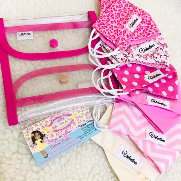Kit 6 máscaras personalizadas com porta máscara limpa e suja