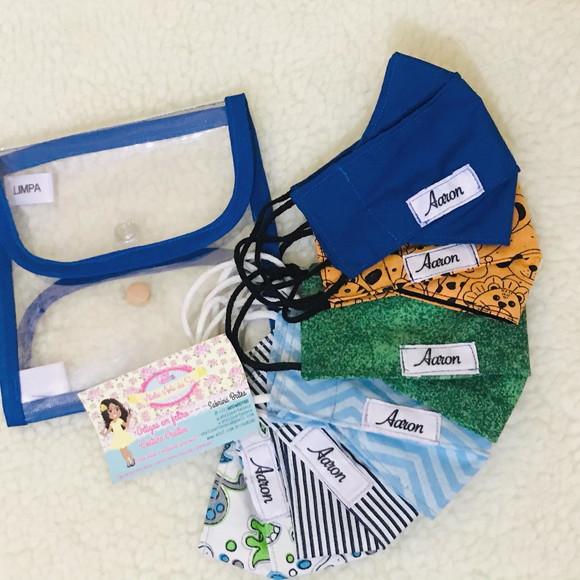 Kit 6 máscaras personalizadas + porta máscara limpa e suja