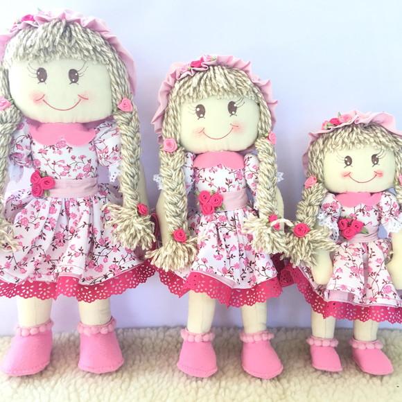 Trio Boneca de Pano Tamanhos Diferentes