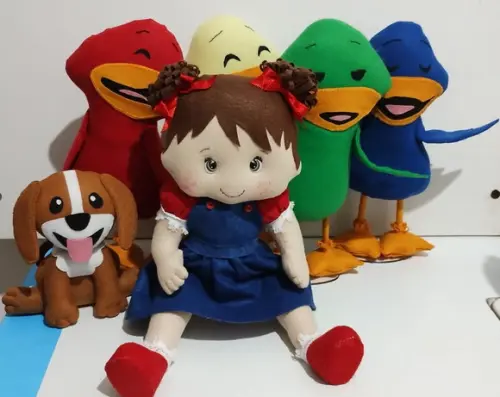 Bonecos Versão Menina - Bento, Totó e Patinhos em Feltro