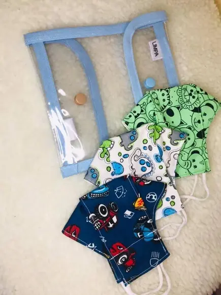 kit 3 Máscaras 3D infantil com porta máscara limpa e suja