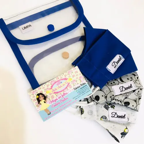 Kit 3 Máscaras personalizadas com porta máscara limpa e suja