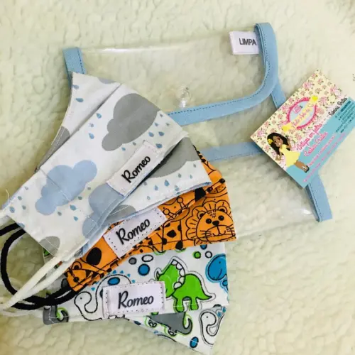 Kit 3 máscaras personalizadas com porta máscara limpa e suja