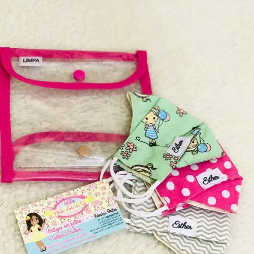 Kit 3 Máscaras personalizadas com porta máscara limpa e suja