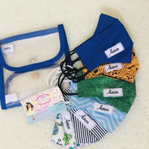 Kit 6 máscaras personalizadas + porta máscara limpa e suja