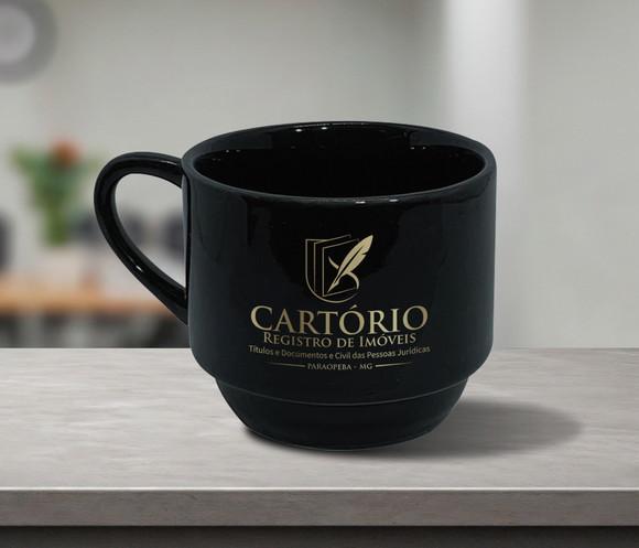 Caneca Empilhável Preta Personalizada 200ml - 100 Unidades