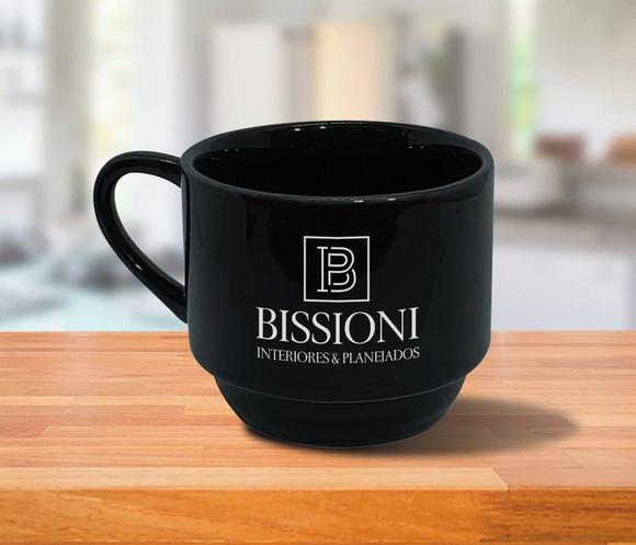 Caneca Empilhável Preta Personalizada 200ml - 24 Unidades