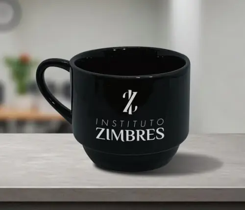 Caneca Empilhável Preta Personalizada 200ml - 48 Unidades