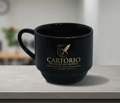 Caneca Empilhável Preta Personalizada 200ml - 36 Unidades