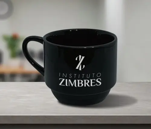 Xícara Preta Personalizada Empilhável 200ml - 100 Unidades