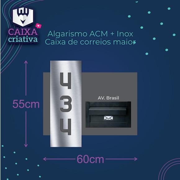 Algarismo Acm+inox 60x55 com Caixa de Correio Maior 35cm