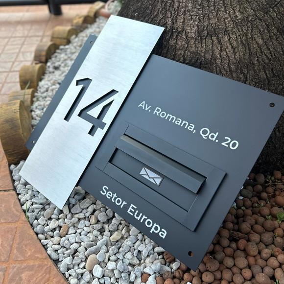 Algarismo Residencial Acm+inox com Caixa de Correio 60x55