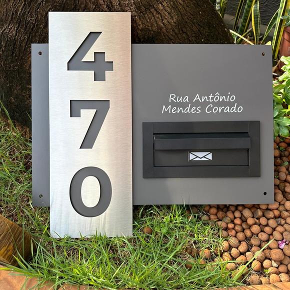 Algarismo Residencial Acm+inox com Caixa de Correio 60x55