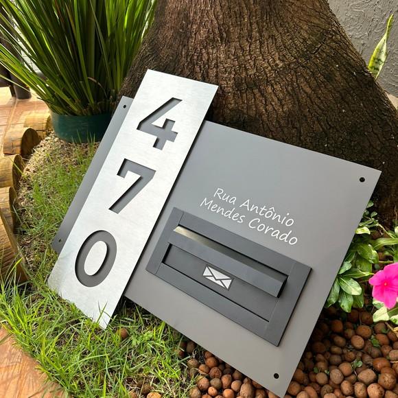 Algarismo Residencial Acm+inox com Caixa de Correio 60x55